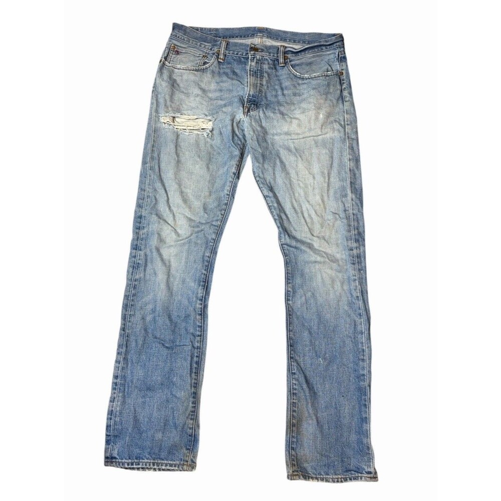 VTG Ralph Lauren Polo Jeans 35x32 Distressed Denim Straight  Leg